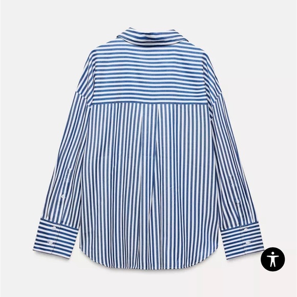 ZARA Striped Poplin Shirt. Blue White. M - Picture 3 of 7